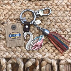 Fossil Swan Keychain with Multicolor Tassel